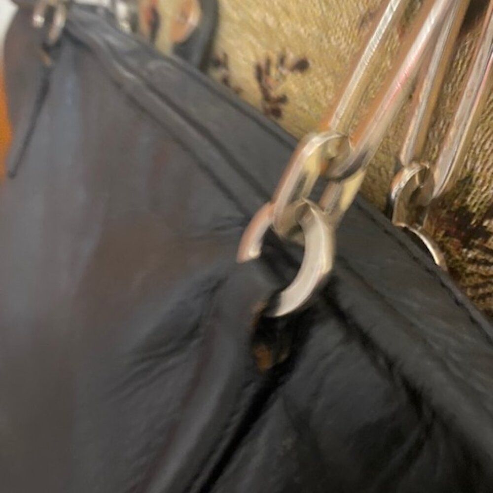 Coach Black Leather Tote with Gold Chain Accents - Picture 15 of 16